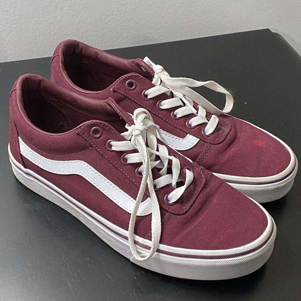 Vans Off The Wall Skate Low Top Shoes Womens Size 8 Ward Burgundy Red White FLAW